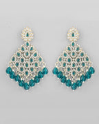 VOJ Traditional Gold-Polished Green & White AD Stone Statement Earrings - Distacart