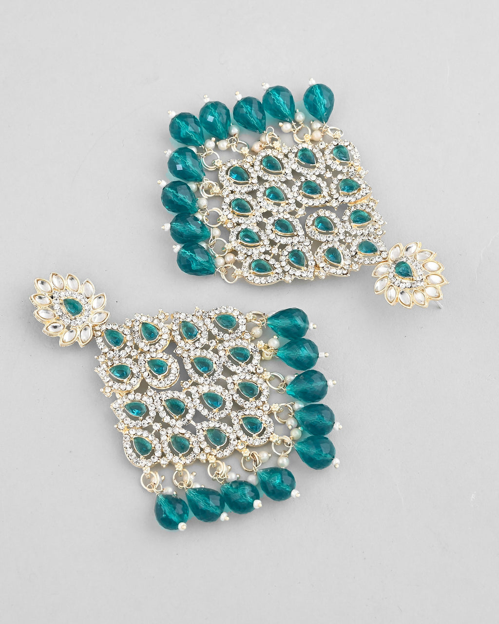 VOJ Traditional Gold-Polished Green & White AD Stone Statement Earrings - Distacart