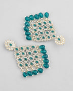 VOJ Traditional Gold-Polished Green & White AD Stone Statement Earrings - Distacart