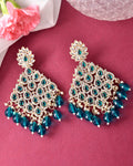 VOJ Traditional Gold-Polished Green & White AD Stone Statement Earrings - Distacart