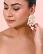 VOJ Gold-Polished White circular Earrings With Pearls - Distacart