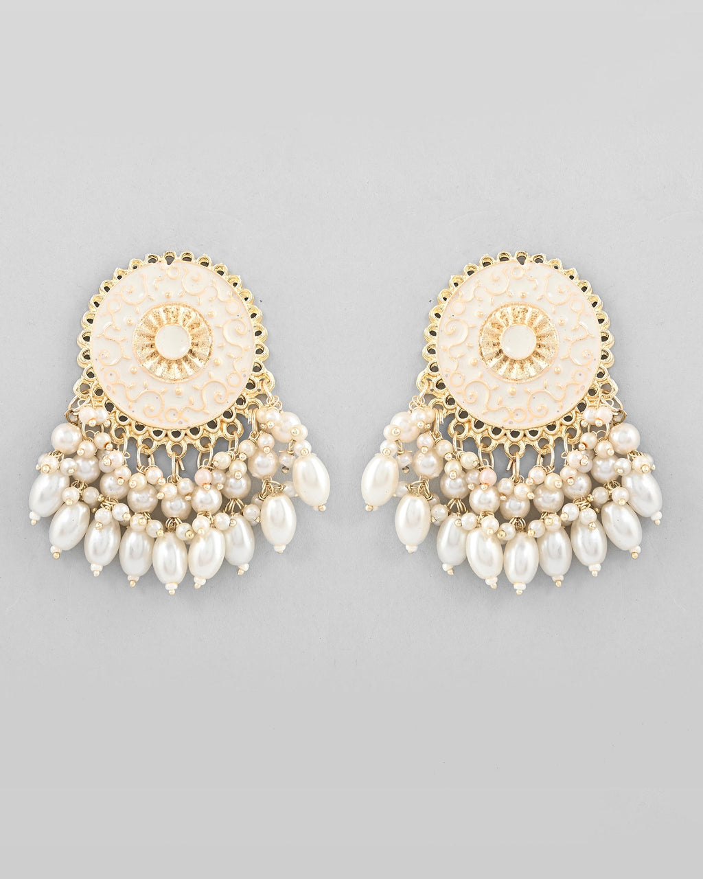 VOJ Gold-Polished White circular Earrings With Pearls - Distacart