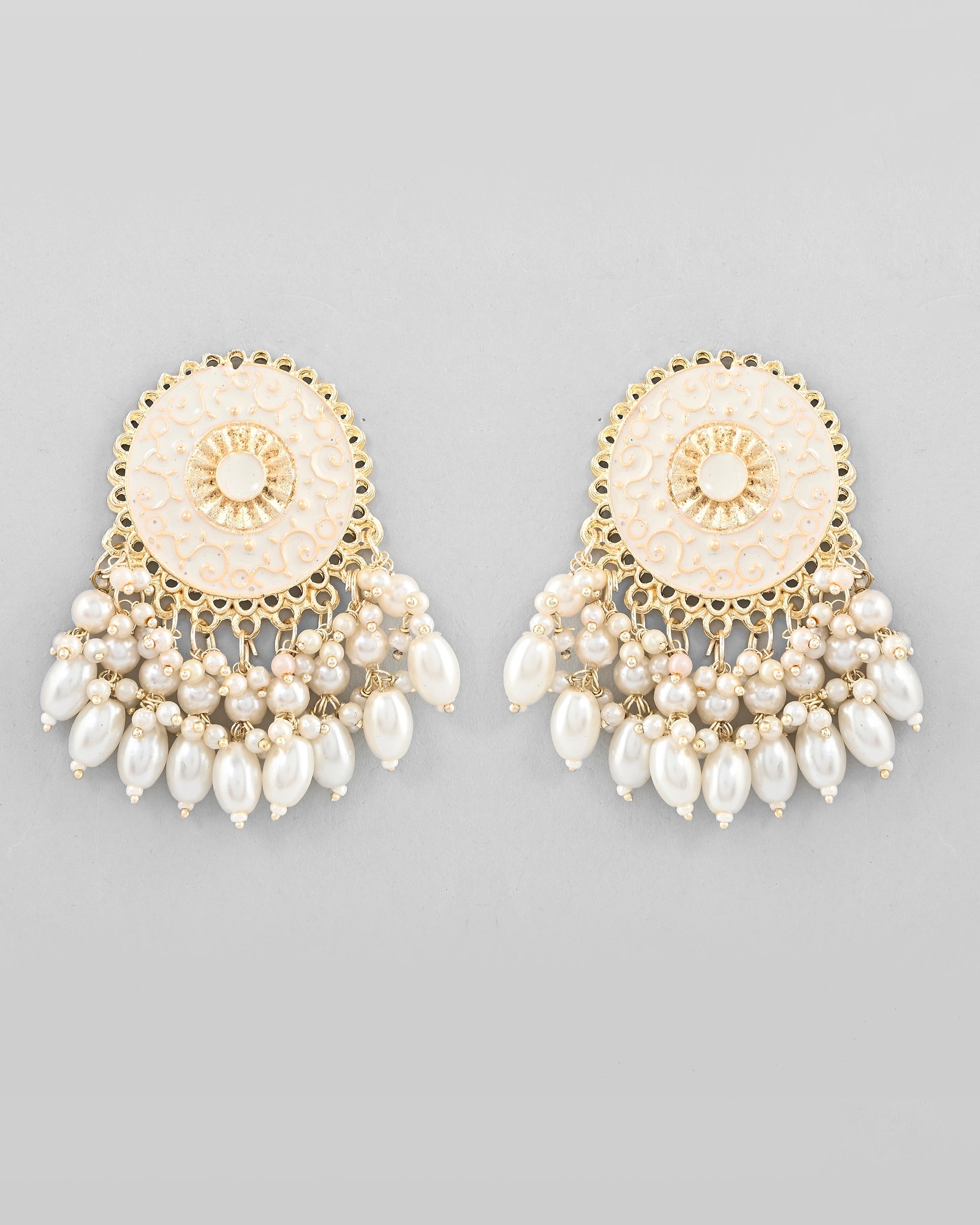VOJ Gold-Polished White circular Earrings With Pearls - Distacart