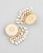 VOJ Gold-Polished White circular Earrings With Pearls - Distacart