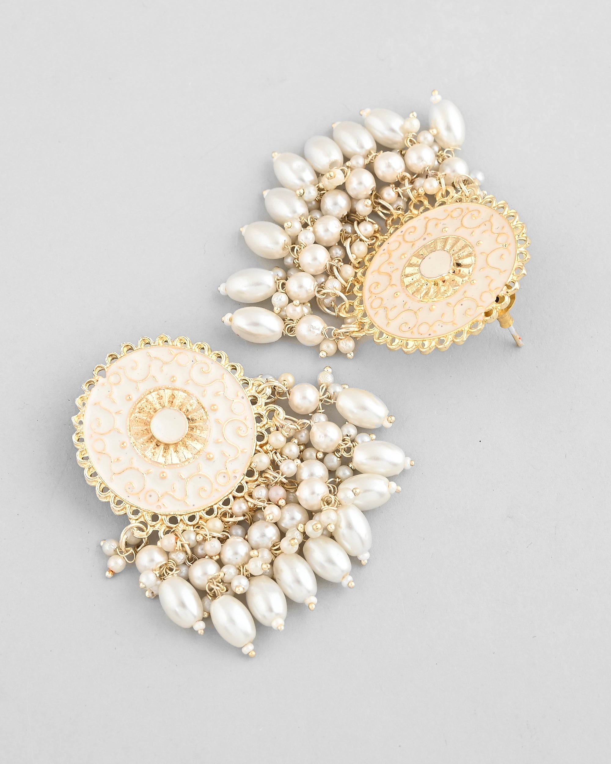 VOJ Gold-Polished White circular Earrings With Pearls - Distacart