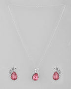 VOJ Silver Plated Chan with Pink and White AD stone Studded Pendant and Earrings Set