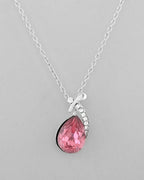 VOJ Silver Plated Chan with Pink and White AD stone Studded Pendant and Earrings Set
