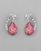 VOJ Silver Plated Chan with Pink and White AD stone Studded Pendant and Earrings Set