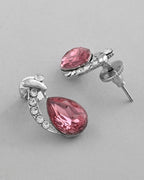 VOJ Silver Plated Chan with Pink and White AD stone Studded Pendant and Earrings Set