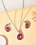 VOJ Silver Plated Chan with Pink and White AD stone Studded Pendant and Earrings Set
