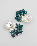 VOJ Silver Plated Kundan Earrings with Teal colour Pearls - Distacart