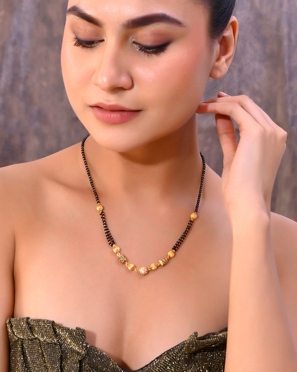 VOJ Gold-Polished Stone Studded Cricular shaped Mangalsutra - Distacart