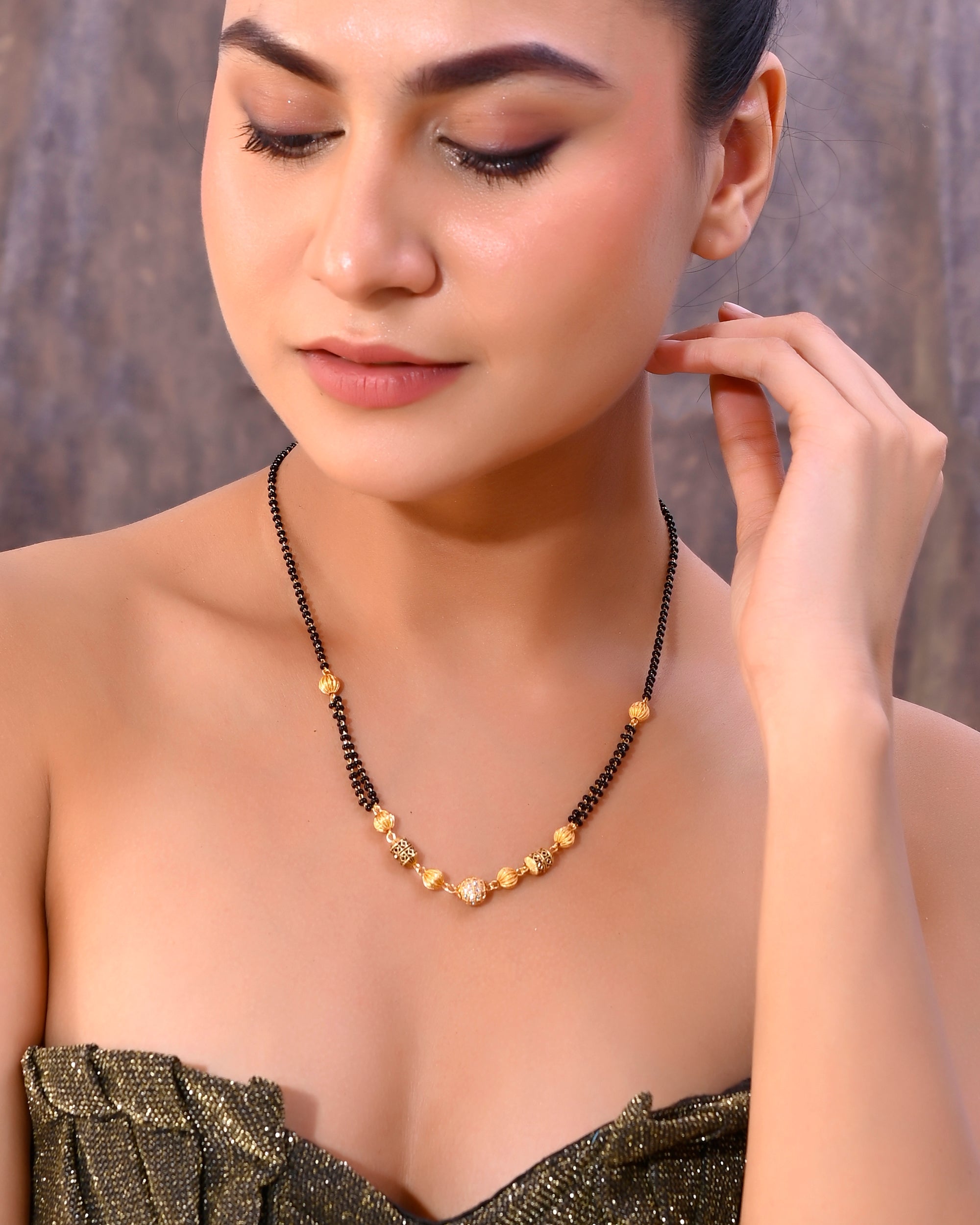 VOJ Gold-Polished Stone Studded Cricular shaped Mangalsutra - Distacart