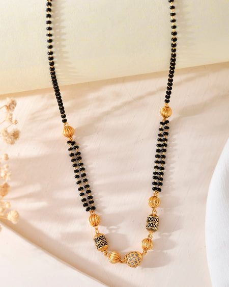 VOJ Gold-Polished Stone Studded Cricular shaped Mangalsutra