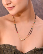 VOJ Gold-Polished AD-Studded & Beaded Layered Mangalsutra - Distacart
