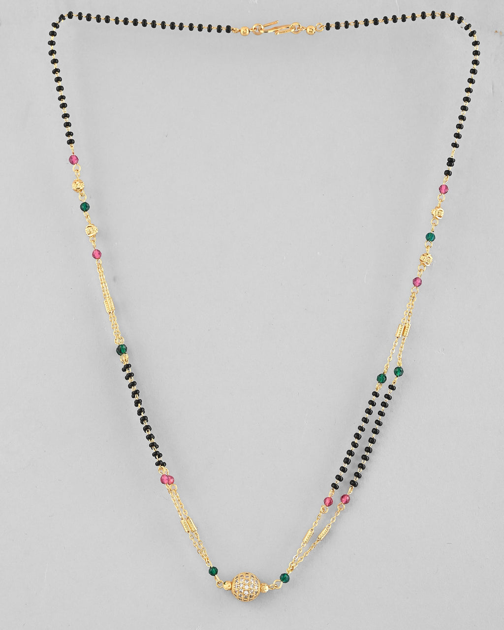 VOJ Gold-Polished AD-Studded & Beaded Layered Mangalsutra - Distacart