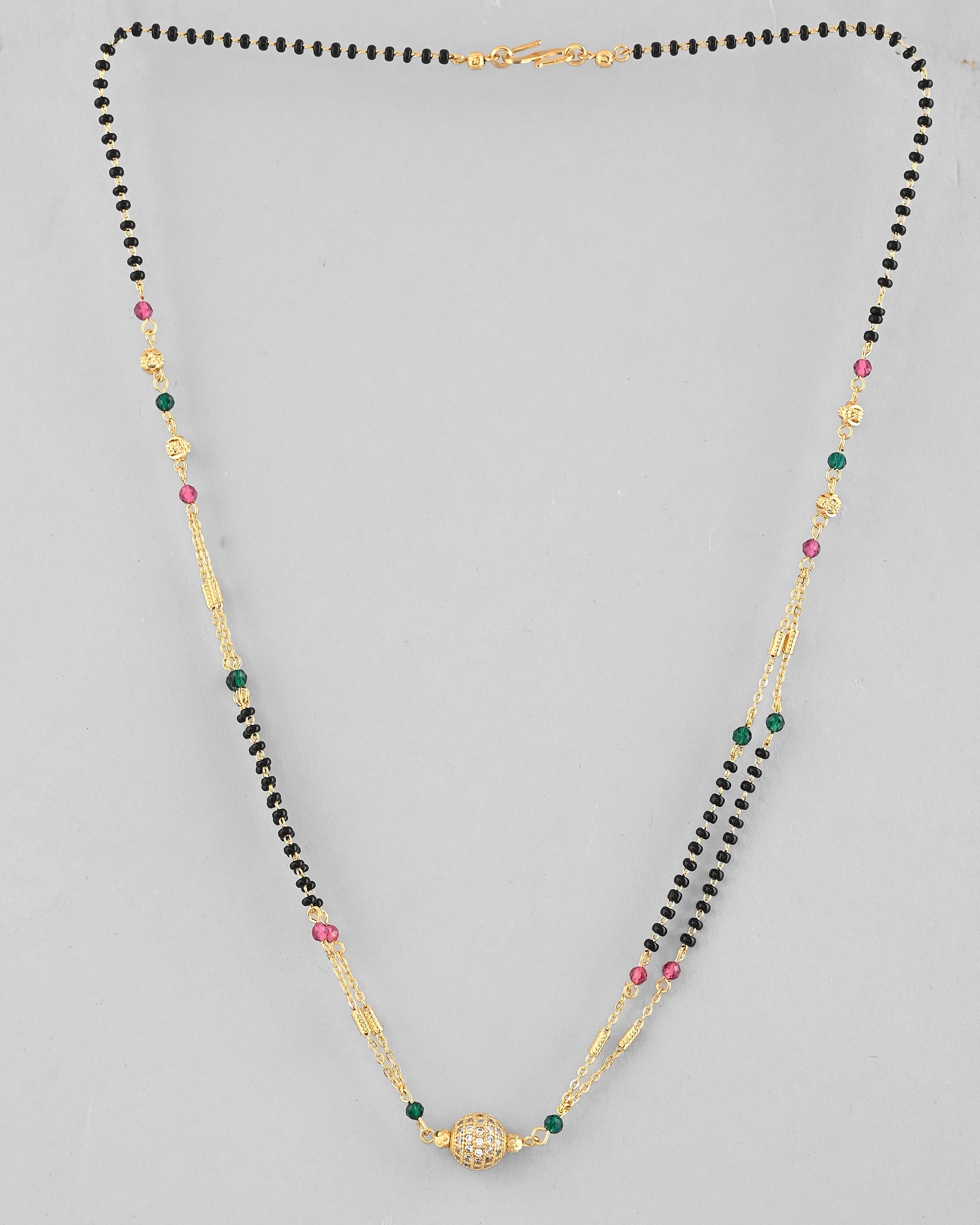 VOJ Gold-Polished AD-Studded & Beaded Layered Mangalsutra - Distacart