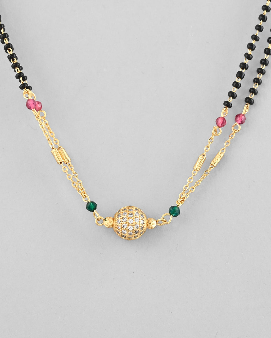 VOJ Gold-Polished AD-Studded & Beaded Layered Mangalsutra - Distacart