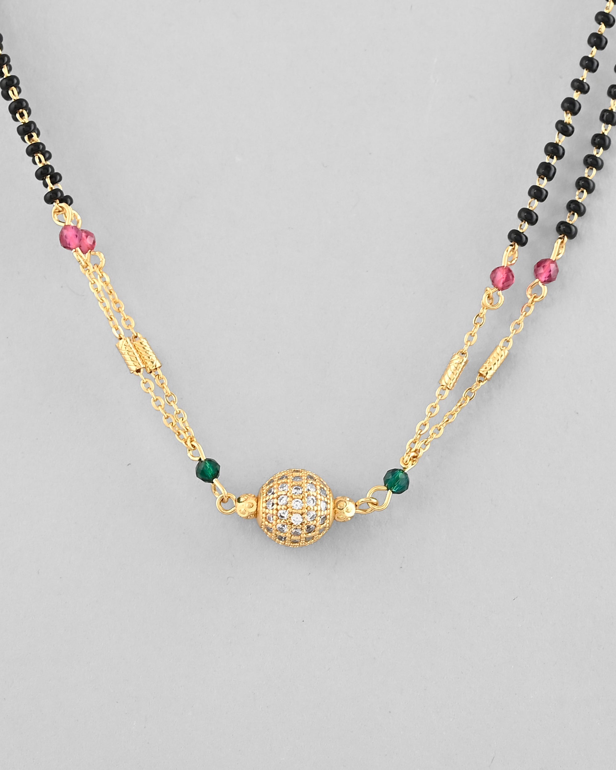 VOJ Gold-Polished AD-Studded & Beaded Layered Mangalsutra - Distacart