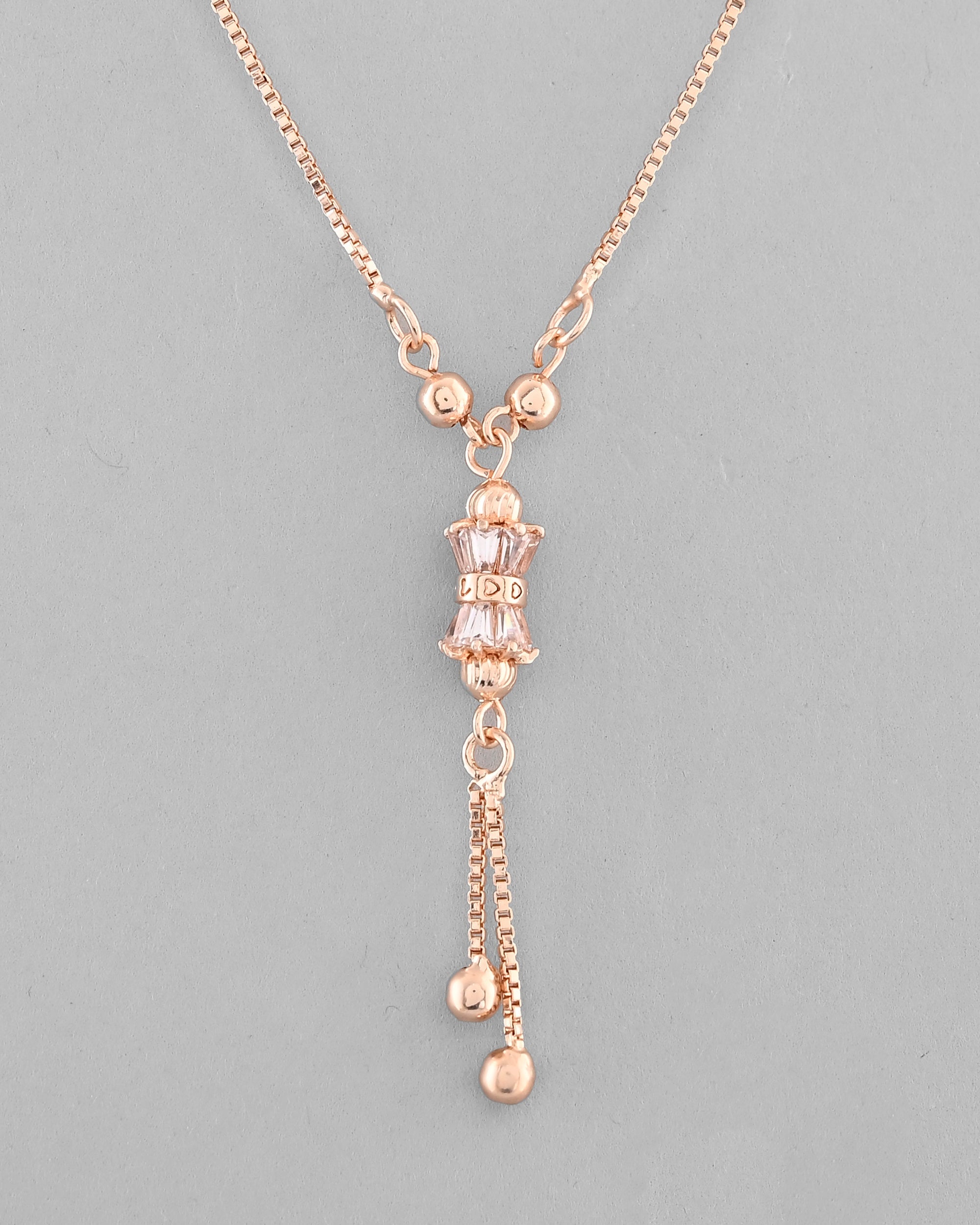 VOJ Rose Gold-Polished AD Stone Studded Chain