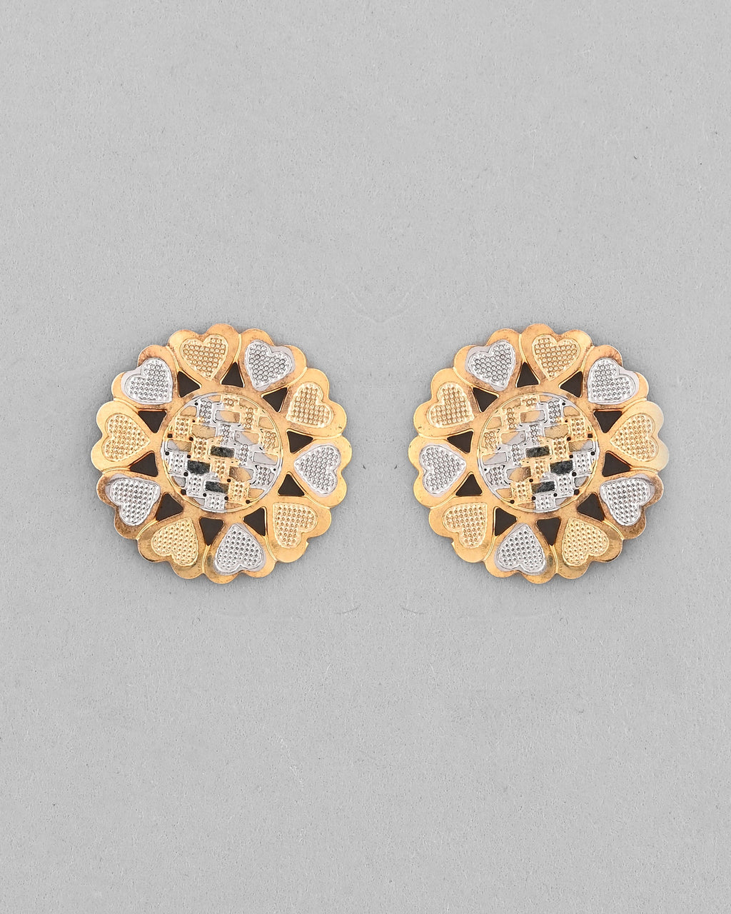 VOJ White and Yellow Gold-Polished Chain With Flower shaped Pandent And Flower shaped Earrings