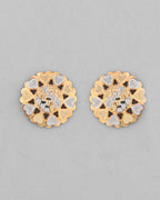 VOJ White and Yellow Gold-Polished Chain With Flower shaped Pandent And Flower shaped Earrings