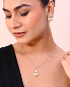 VOJ White and Yellow Gold-Polished Chain With Leaf shaped Pandent And Leaf shaped Earrings