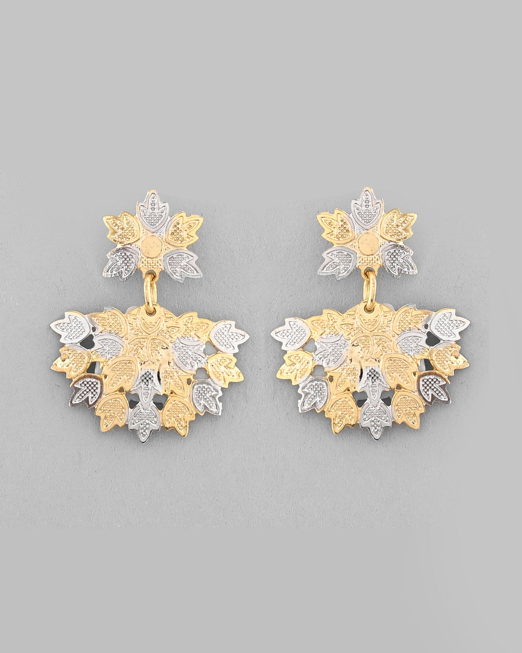 VOJ White and Yellow Gold-Polished Chain With Leaf shaped Pandent And Leaf shaped Earrings