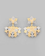 VOJ White and Yellow Gold-Polished Chain With Leaf shaped Pandent And Leaf shaped Earrings