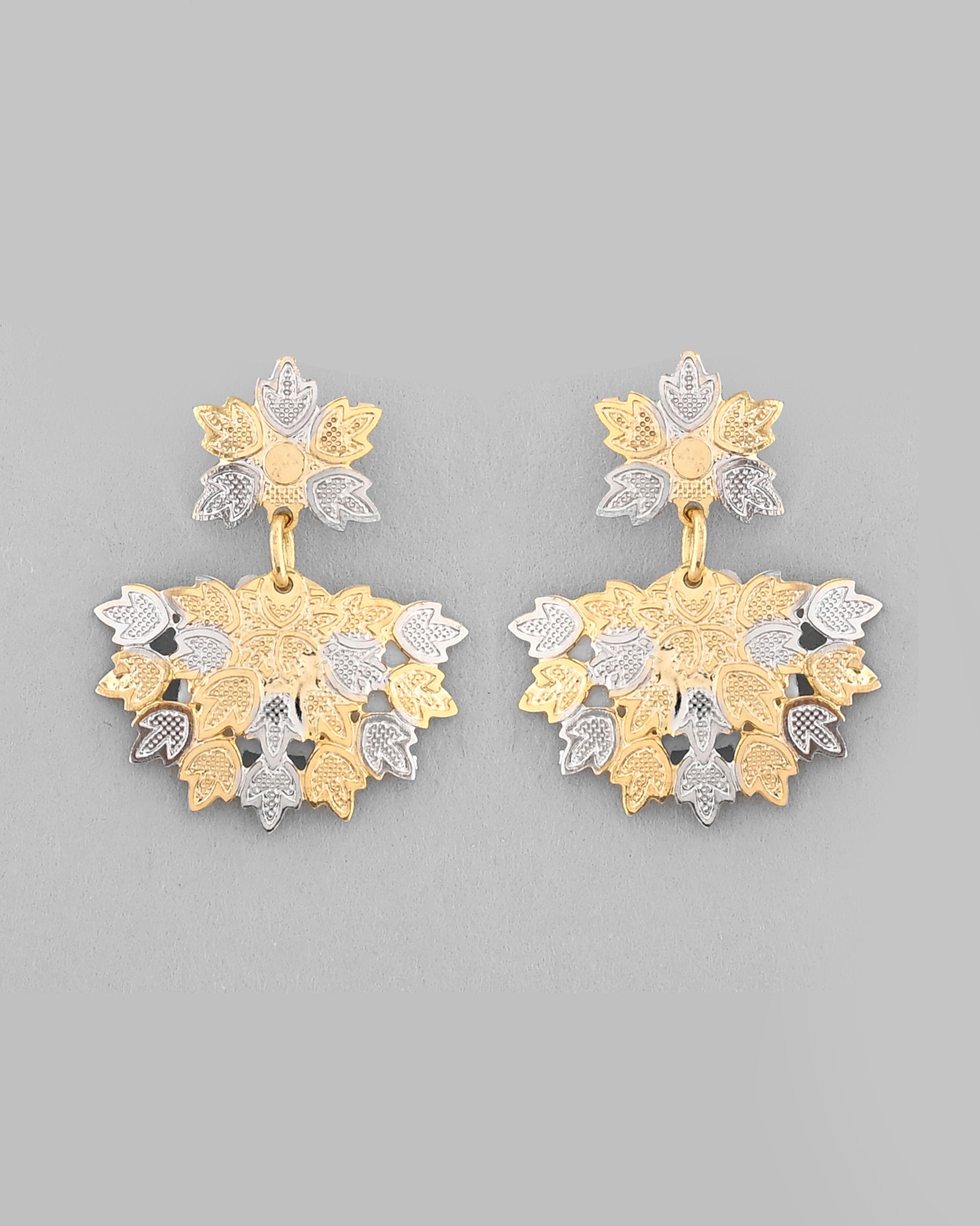 VOJ White and Yellow Gold-Polished Chain With Leaf shaped Pandent And Leaf shaped Earrings