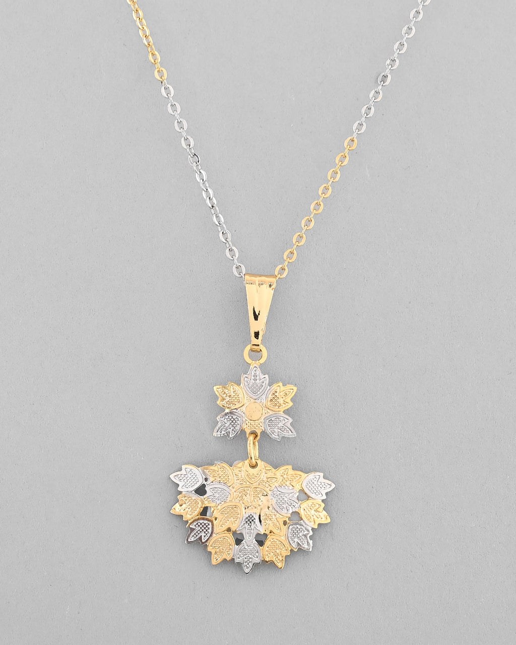 VOJ White and Yellow Gold-Polished Chain With Leaf shaped Pandent And Leaf shaped Earrings
