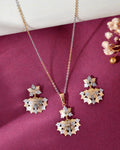 VOJ White and Yellow Gold-Polished Chain With Leaf shaped Pandent And Leaf shaped Earrings