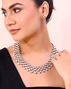 VOJ Silver Plated Long Necklace With Earrings Set