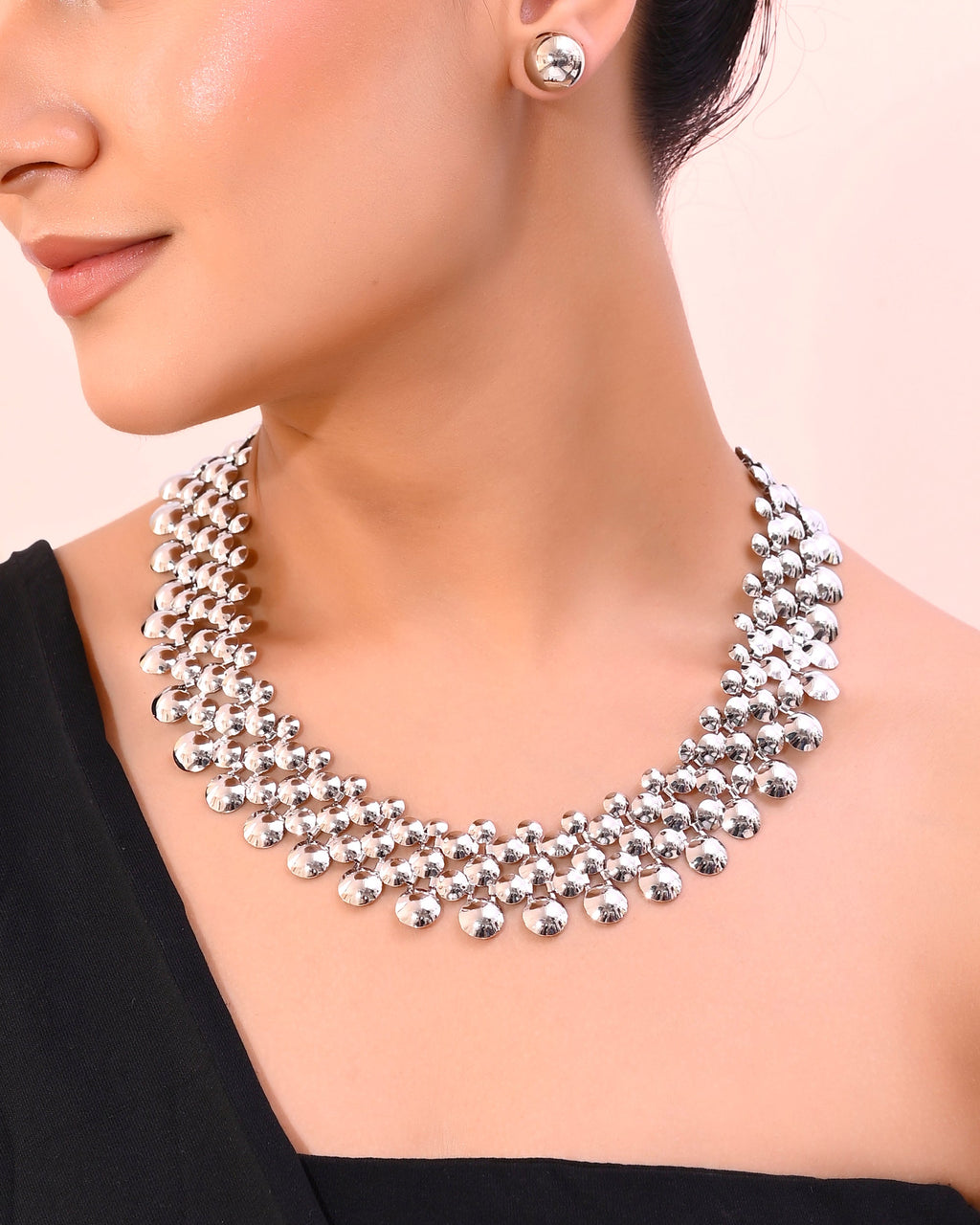VOJ Silver Plated Long Necklace With Earrings Set