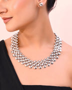 VOJ Silver Plated Long Necklace With Earrings Set