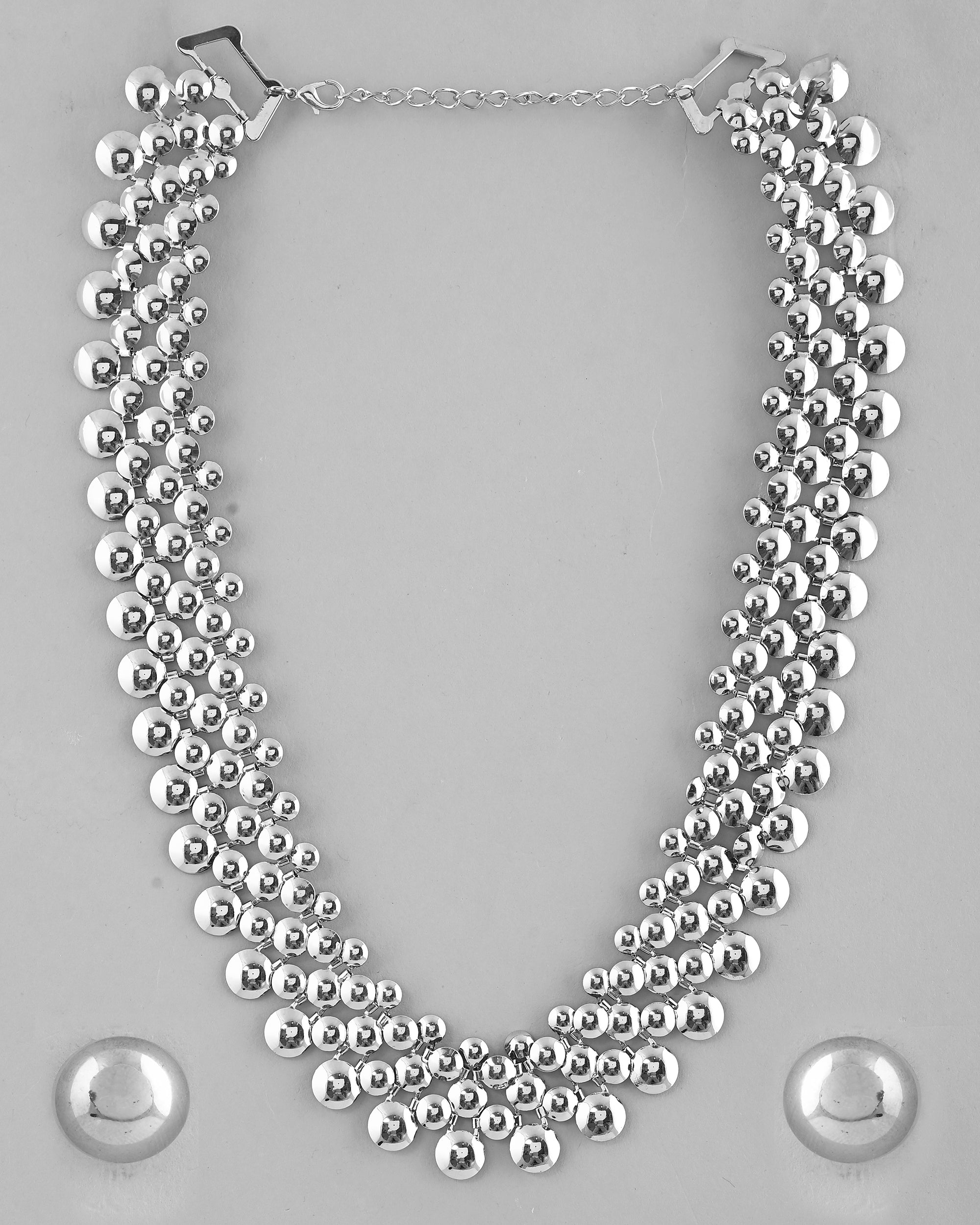 VOJ Silver Plated Long Necklace With Earrings Set