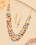 VOJ Multi Coloured Long Necklace With Earrings Set