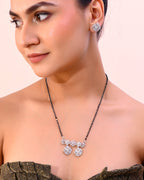 VOJ Silver-Plated Black Beaded & AD Studded Chain Mangalsutra Set - Distacart