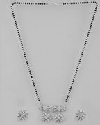 VOJ Silver-Plated Black Beaded & AD Studded Chain Mangalsutra Set - Distacart