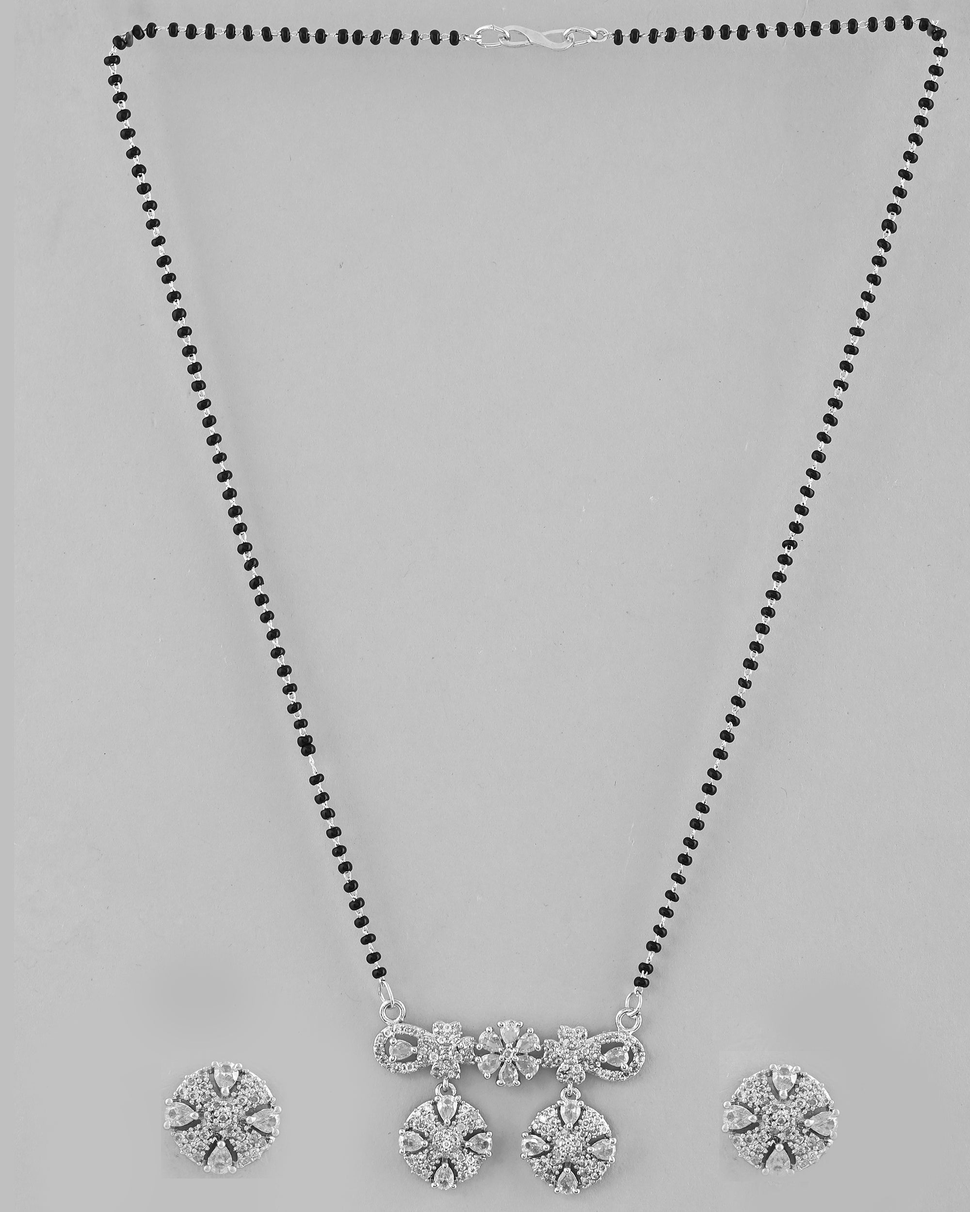 VOJ Silver-Plated Black Beaded & AD Studded Chain Mangalsutra Set - Distacart