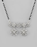 VOJ Silver-Plated Black Beaded & AD Studded Chain Mangalsutra Set - Distacart