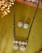 VOJ Silver-Plated Black Beaded & AD Studded Chain Mangalsutra Set - Distacart