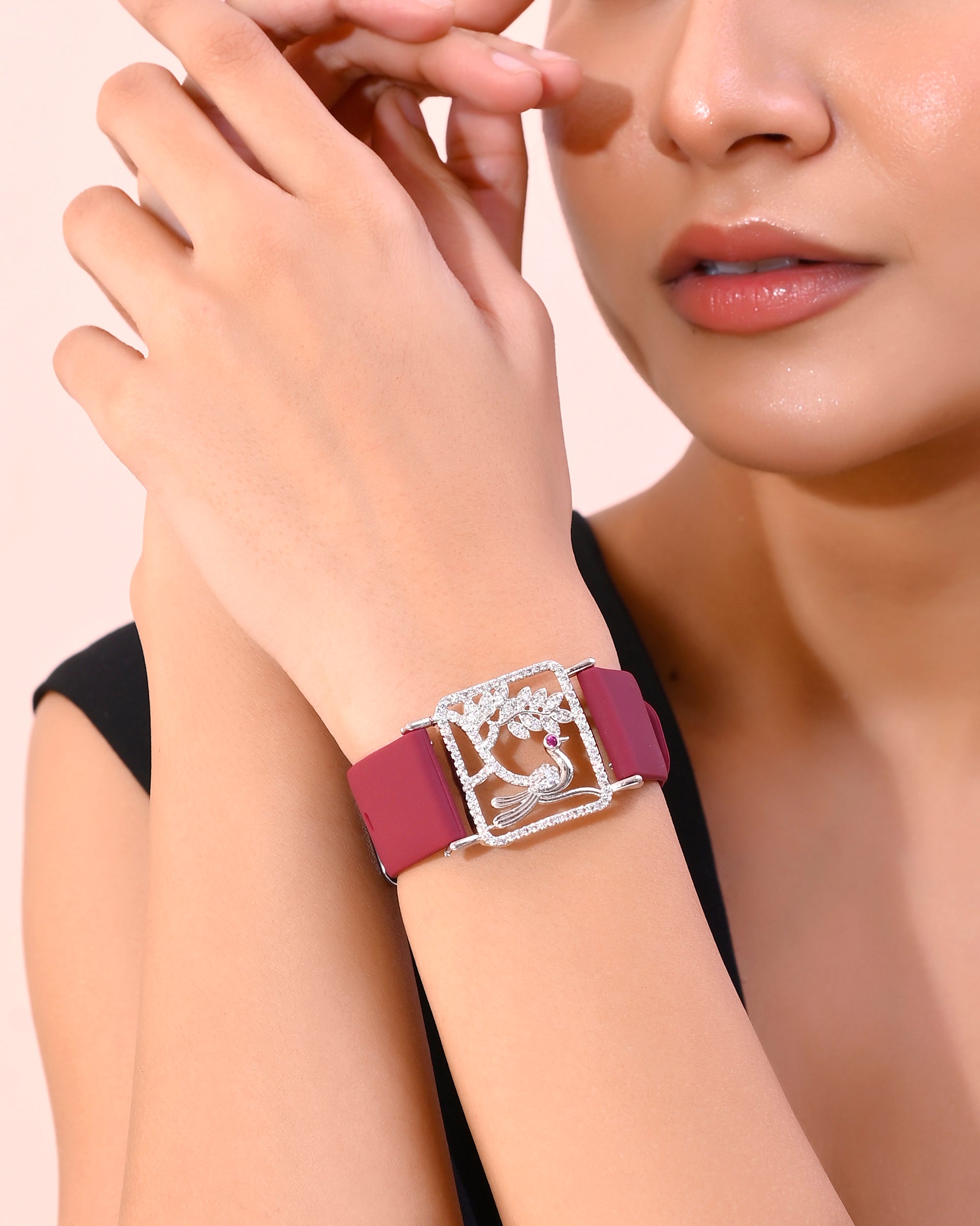 VOJ Silver Plated AD Stone Studded Belt Bracelet - Distacart