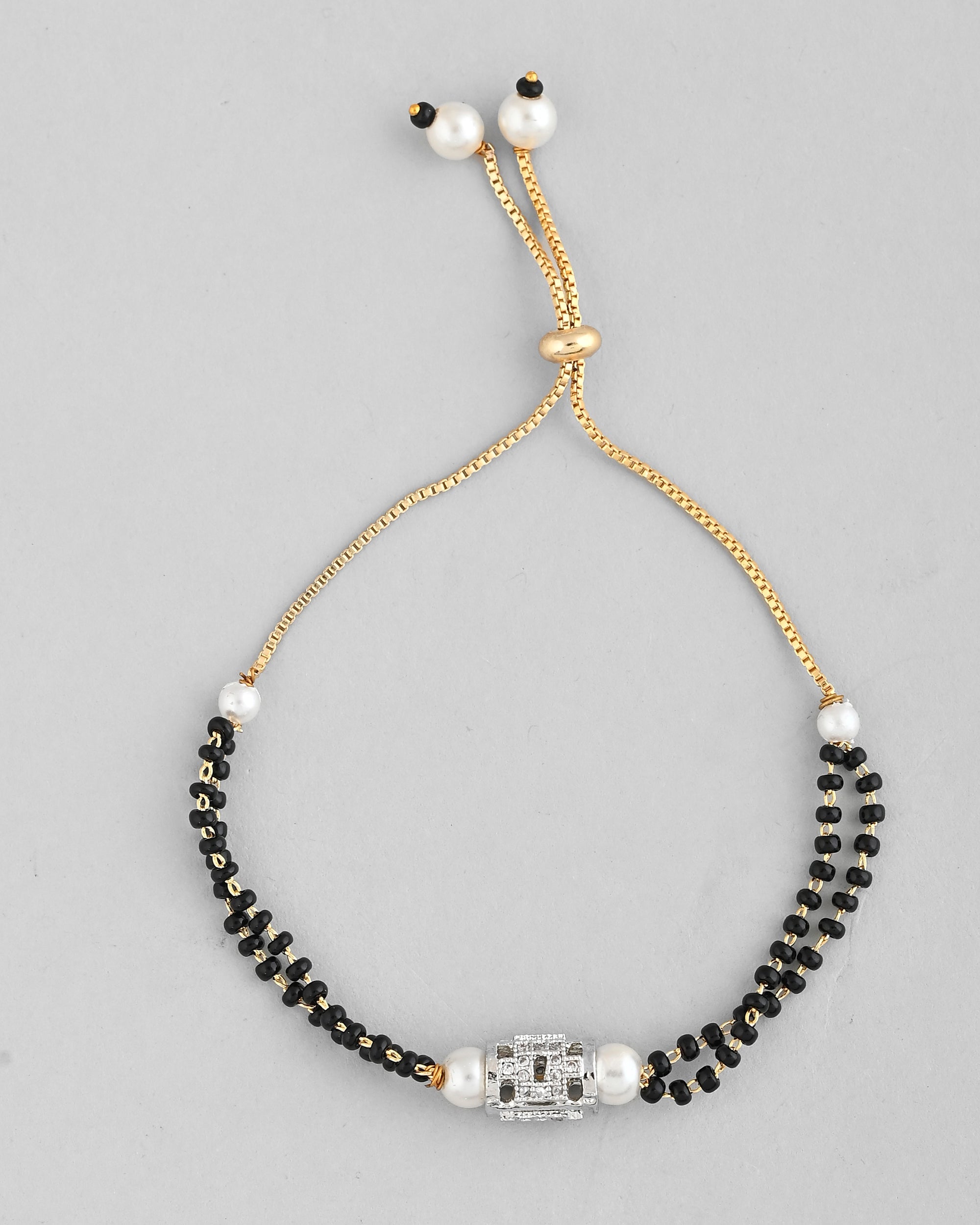VOJ Silver Plated AD Stone Studded Cylindrical Shaped Mangalsutra Bracelet - Distacart