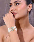 VOJ Gold-Polished Green Flower Studded And Beaded Mutli Layer Bracelet - Distacart