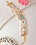 VOJ Gold-Polished Green Flower Studded And Beaded Mutli Layer Bracelet - Distacart