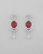 VOJ Silver-Plated White And Maroon Colour AD-Studded Jewellery Set