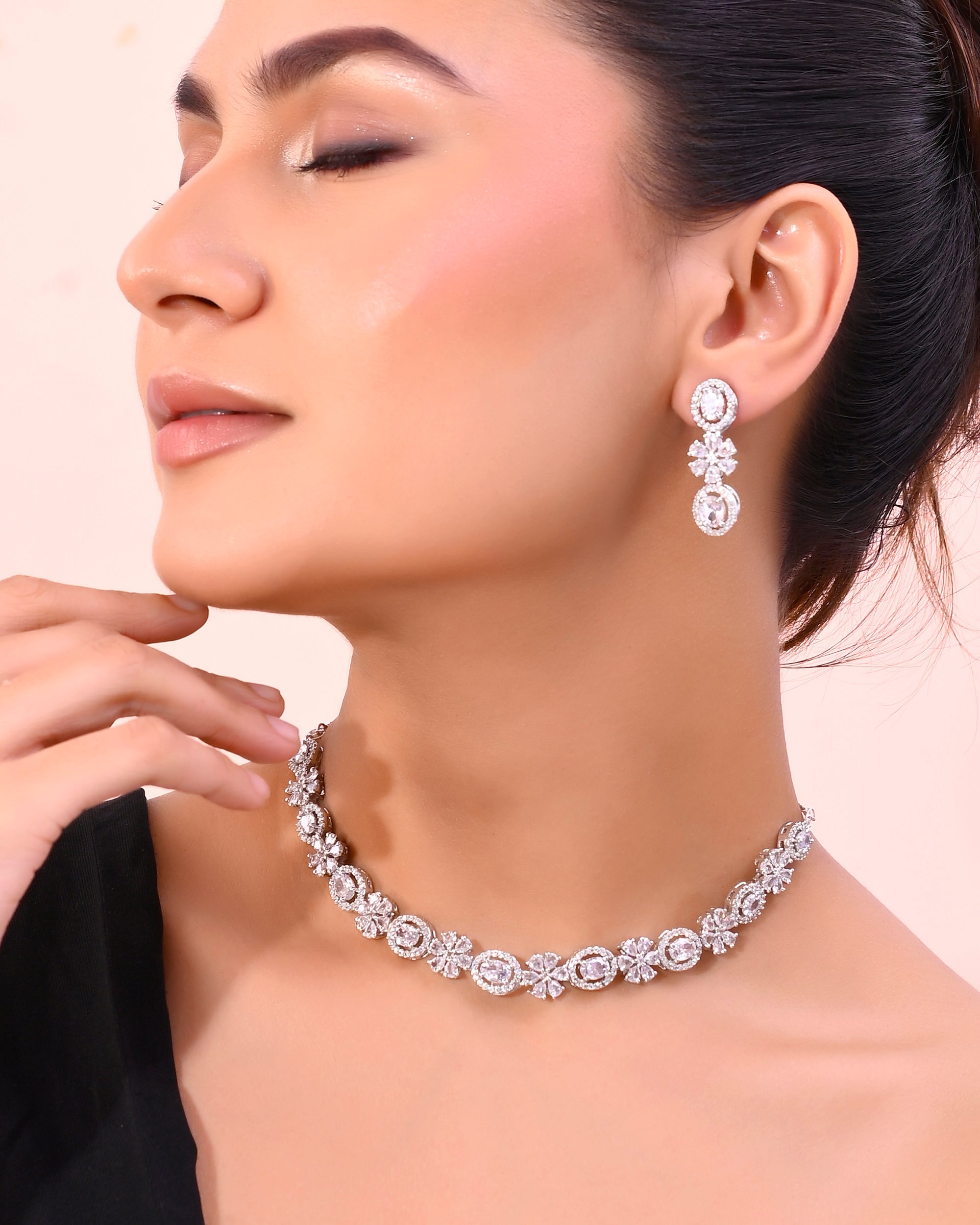 VOJ Silver-Plated AD-Studded Jewellery Set
