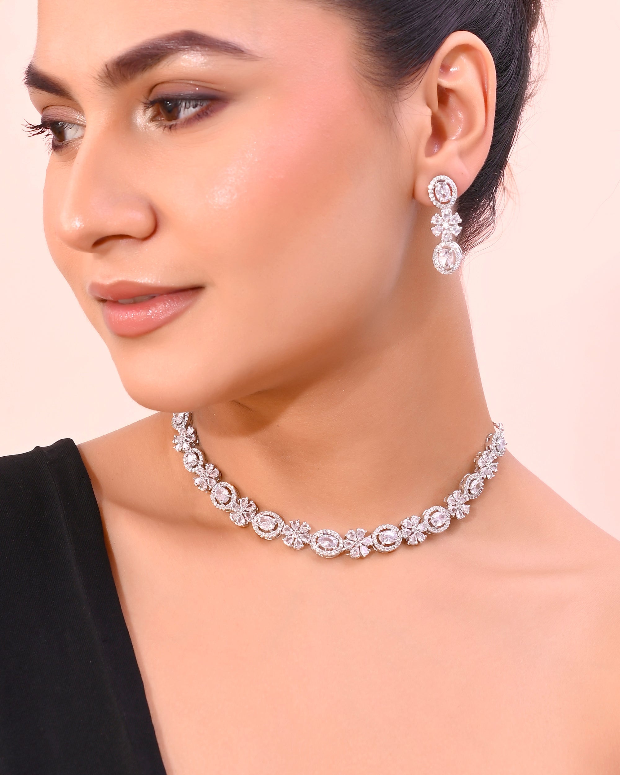 VOJ Silver-Plated AD-Studded Jewellery Set