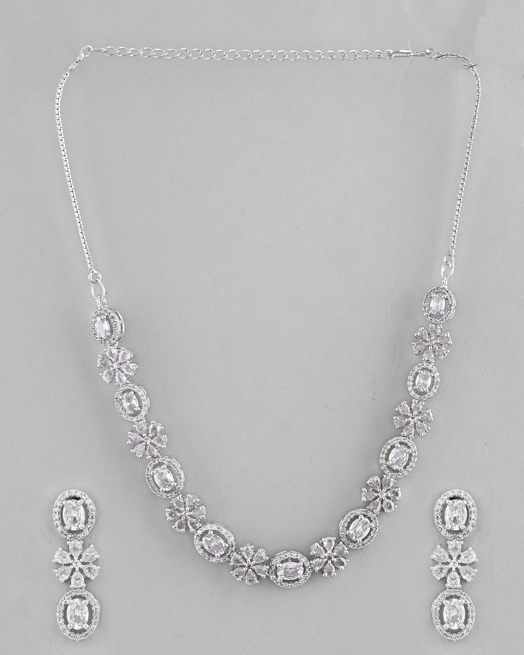 VOJ Silver-Plated AD-Studded Jewellery Set